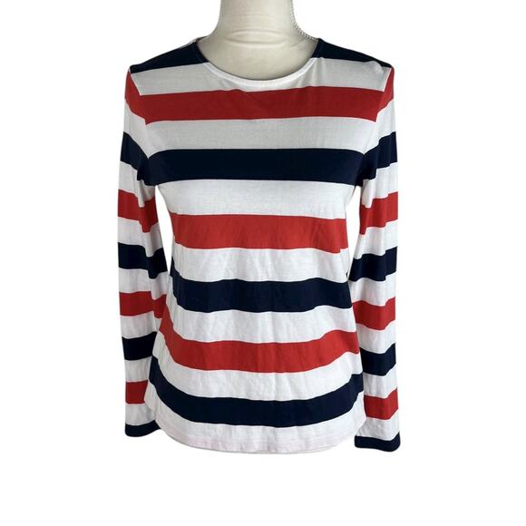Boden Bea Breton Long Sleeve T-Shirt Cherry Red Navy White Cotton Size 4 - Picture 3 of 8